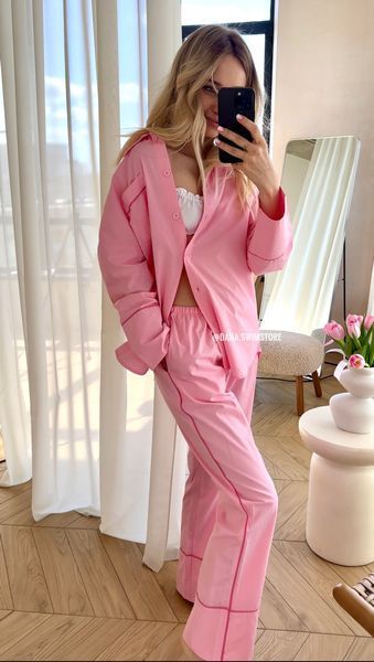 Піжама жіноча сорочка зі штанами Aruelle Penelope set long рожева Penelope set long фото