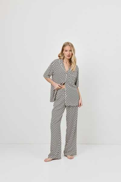 Піжама жіноча сорочка зі штанами Aruelle Vesper pajama long геометричний принт Vesper pajama long фото